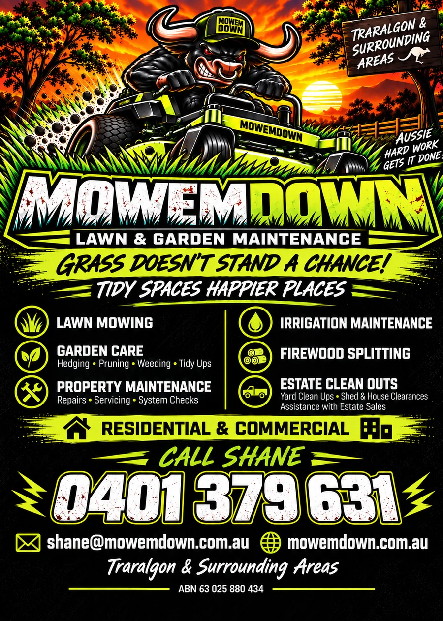 Mowem Down flyer with services and contact details